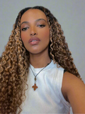 Exotic Curly V Part Clip and Go Wig Light Brown base color with Blonde Highlights - Hairstyles by Eden